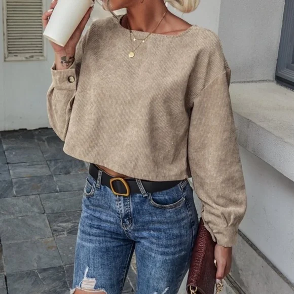 Classic Black Corduroy Cropped Top Minimalist y2k - Picture 9 of 14